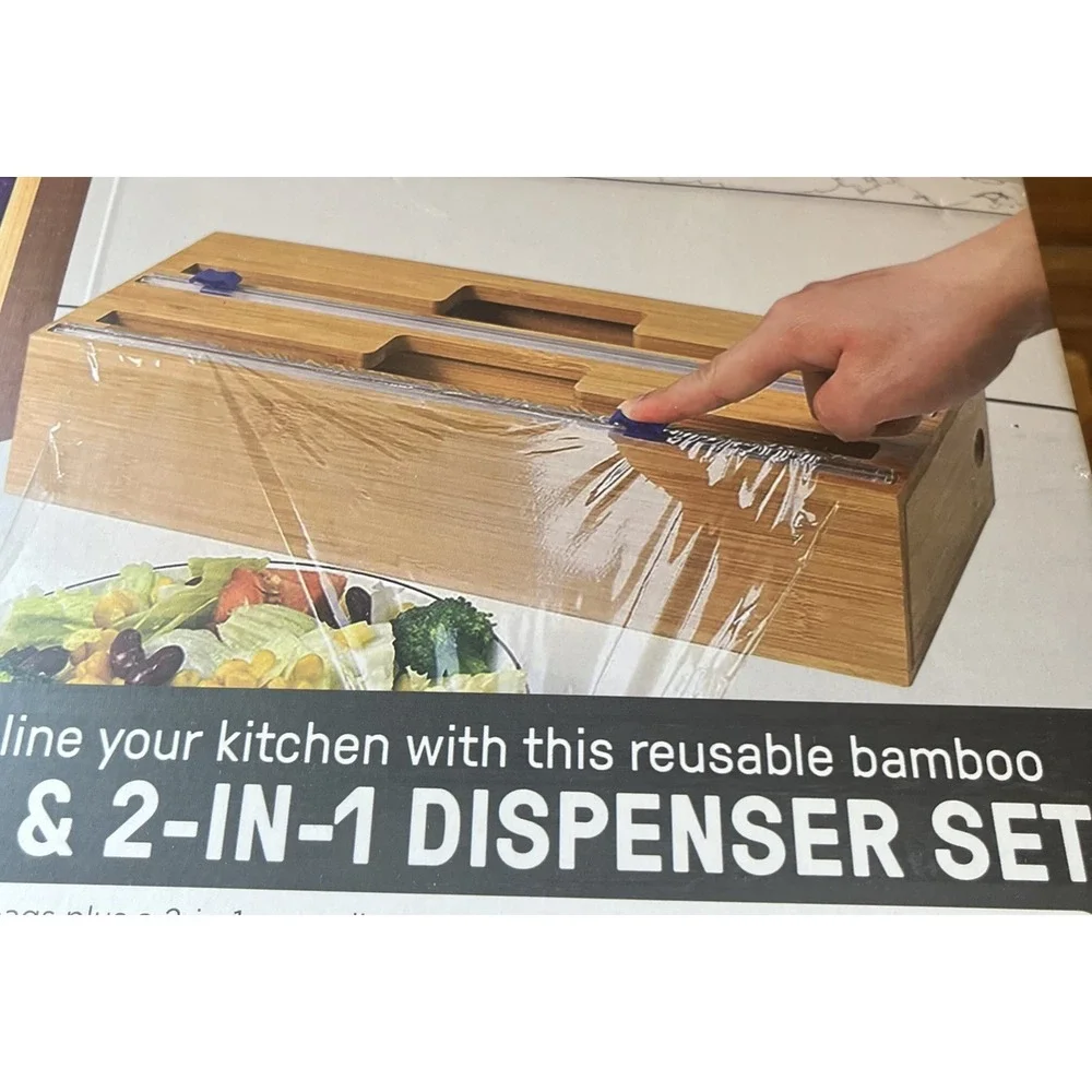 NEW Appetit‎ BAMBOO 3pc Bag Organizer & 2-N-1 Dispenser Set
